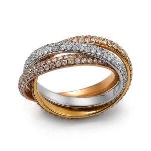 Złoty potrójny pierścionek z diamementami